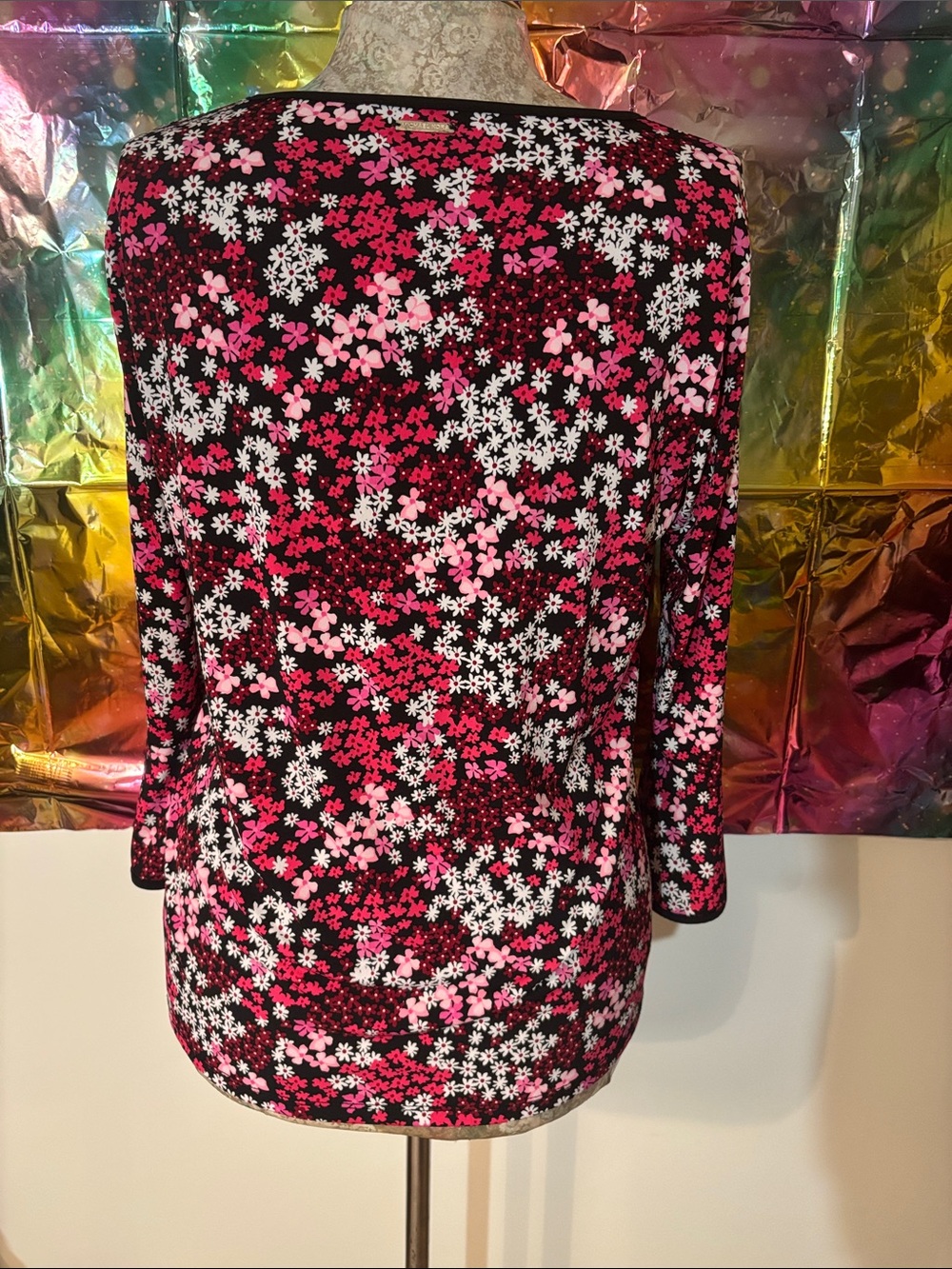 Michael Kors Pink and Black Floral Long Sleeve Tee - Picture 3 of 7